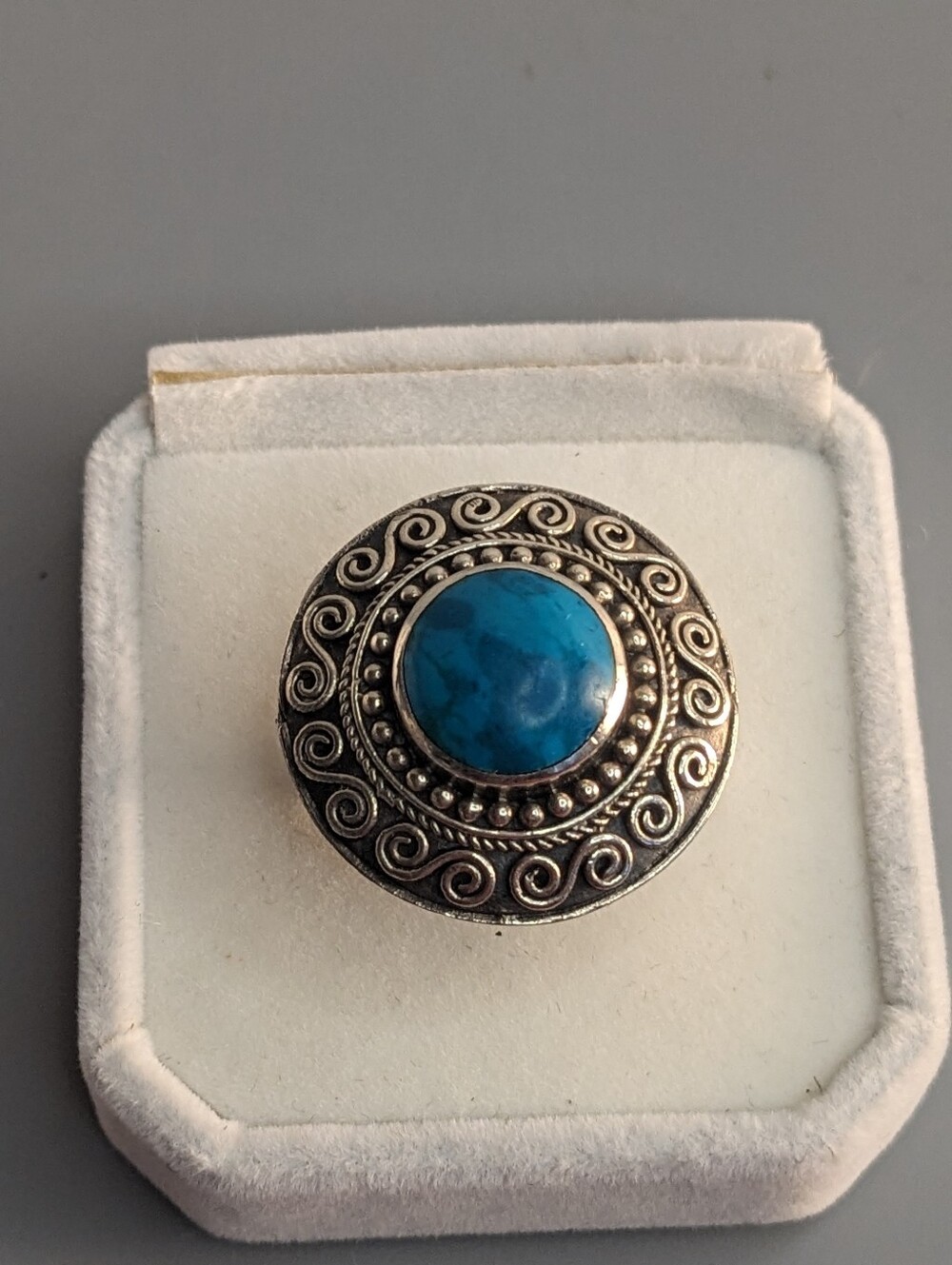 Vintage Sterling Silver Turquoise Filigree Cocktail Statement Ring Large Sz 10.5